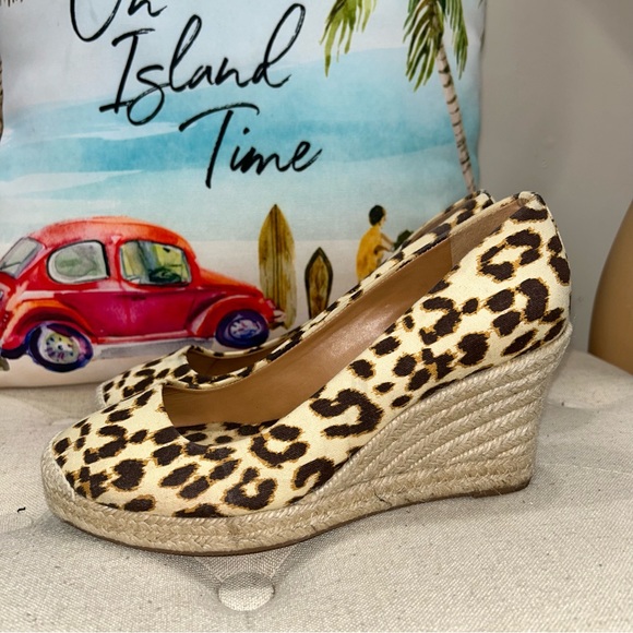 J.Crew Women'S Seville Brown/Beige Leopard Canvas Espadrille Wedges Shoes - Picture 3 of 12